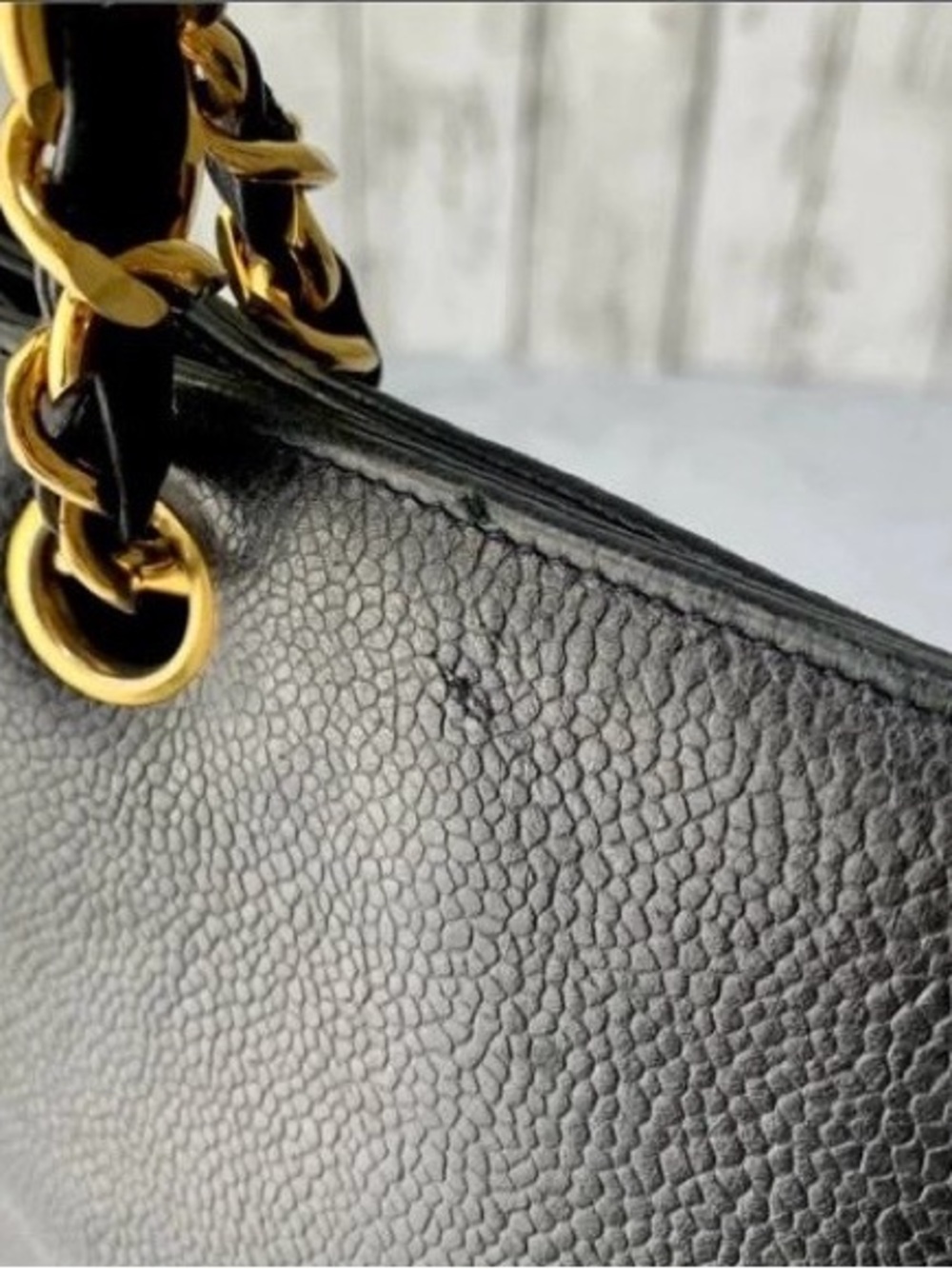 CHANEL Black Leather CC-Embossed Shoulder Bag with Gold Chain Straps - Picture 8 of 16